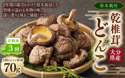 【3ヶ月定期便】大分産原木乾椎茸どんこ 70g 合計210g 乾燥椎茸 乾燥 しいたけ 干し椎茸 乾し椎茸 乾燥野菜 原木どんこ 大分県 九重町