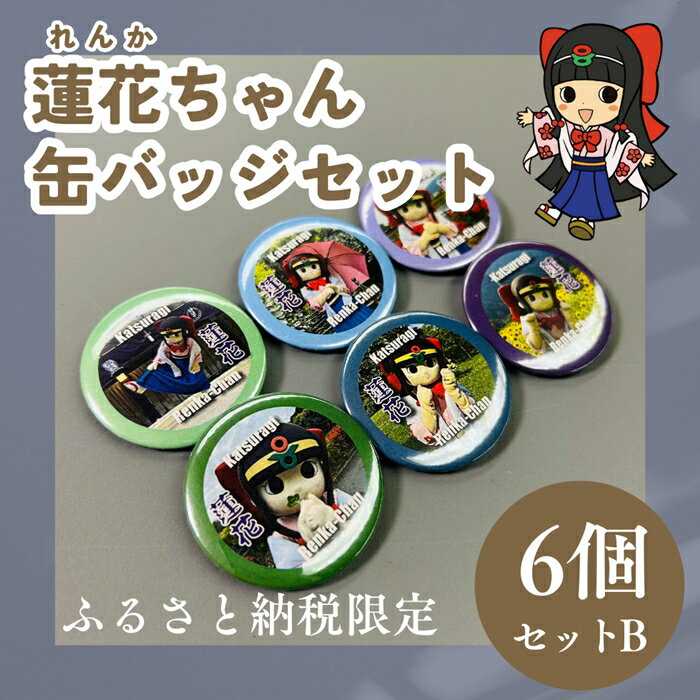 【ふるさと納税】蓮花ちゃん 缶バッジセットB（6個入） ／ ゆるキャラ ご当地キャラ グッズ マスコット コレクション 奈良県 葛城市
