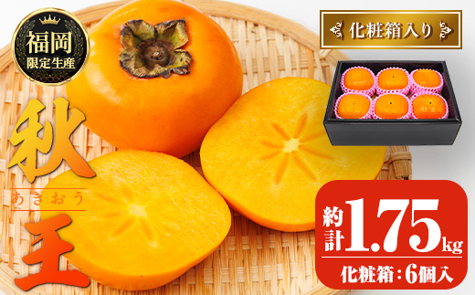 ＜先行予約受付中！2026年10月下旬～11月下旬に順次発送予定＞秋のフルーツの王様・ブランド柿 秋王 化粧箱入り (約計1.75kg・6個入り) かき カキ フルーツ 果物 くだもの 福岡限定 オリジナルブランド 化粧箱 ＜離島配送不可＞【ksg1754】【農産物直売所ほたるの里】