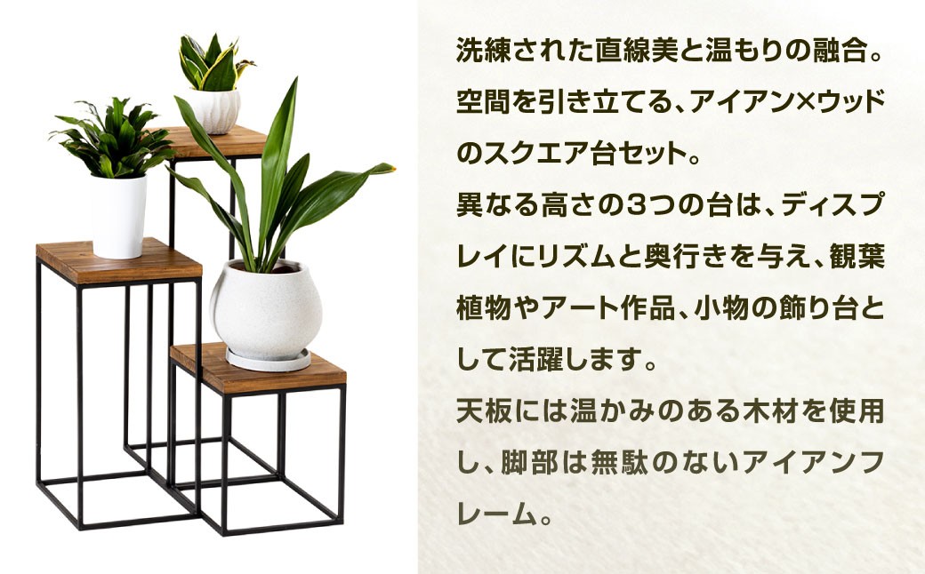 暮らしに合わせて変化するスクエア台 3点 セット （大） 艶消しブラック×ラスティックパイン