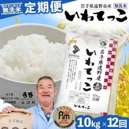 【毎月定期便】＜無洗米＞岩手県 遠野市産 いわてっこ 10kg 【 コメマルシェ 河判 】全12回【4082958】
