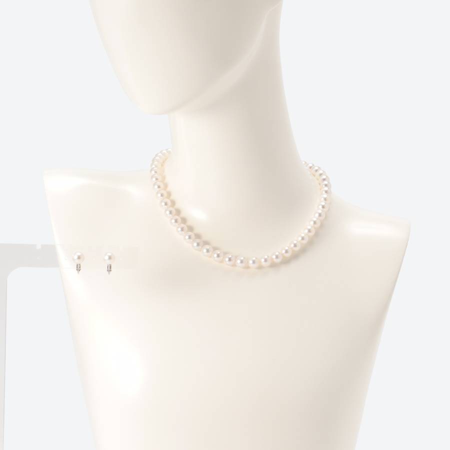 アコヤパール　ネックレス・イヤリングセット（E8.5ｍｍ）セット（白）4　鑑別書付(MKhp-019)