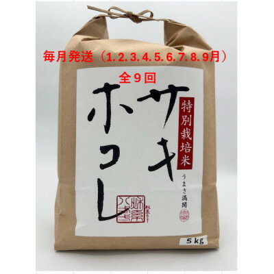 【ふるさと納税】【発送月固定定期便】【毎月お届け】特別栽培米サキホコレ5kg全9回【配送不可地域：離島・沖縄県】【4075577】