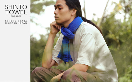 SHINTO TOWEL「2.5重ガーゼ・タオルマフラー」ロングサイズ（ディーブルー）2枚セット オーガニックコットン100%
