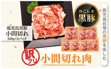 【A02041】＜訳あり＞かごしま黒豚小間切れ肉(計約2.5kg・約500g×5P) 鹿児島 国産 黒豚 豚肉 お肉 ウデ モモ スライス 切落し 切り落とし 小分け しゃぶしゃぶ とん汁 豚汁 カレ