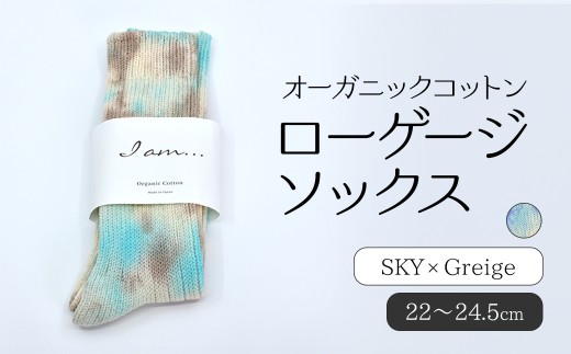 オーガニックコットン　ローゲージソックス　SKY × Greige SHAO005