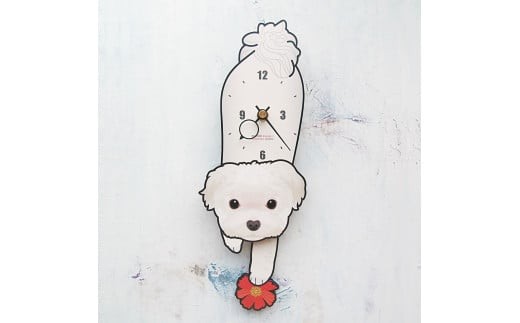 D-130W3 マルチーズ-犬の振り子時計毛糸玉03.RED C-CD-130A