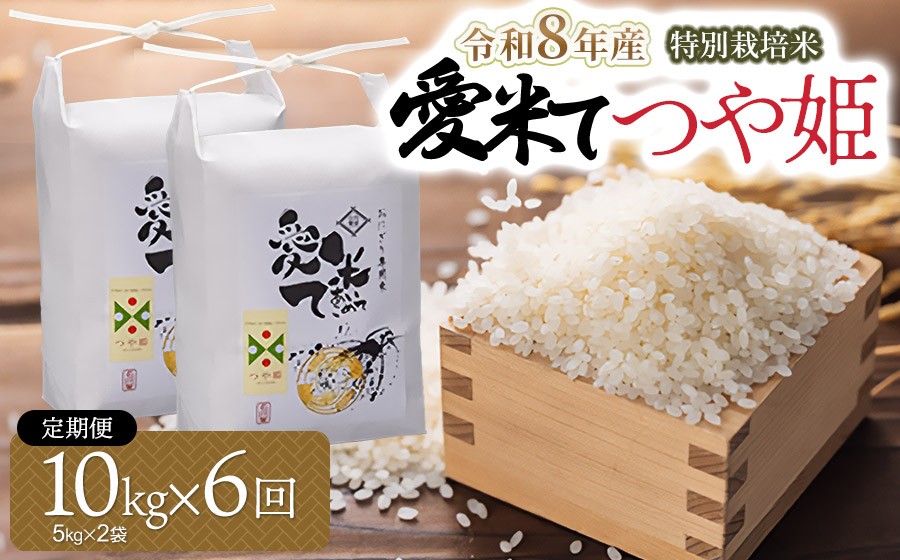 
                  【令和8年産 新米】【6ヶ月定期便】特別栽培米 つや姫　精米 10kg(5kg×2袋) × 6ヶ月　山形県鶴岡市産　愛米て　| 米 こめ コメ 10キロ ブランド米 庄内米 ごはん ご飯 美味しい 国産 おにぎり 農家直送 おすすめ 人気 お取り寄せ 返礼品
                