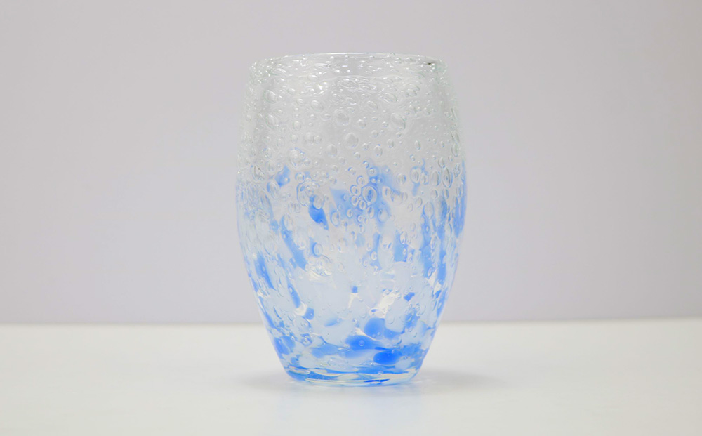 現代の名工「池宮城 善郎」作　気泡の海煌グラス（ピンク・青） 2個ペア 