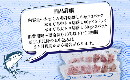 お刺身ちょこっとパック　赤身・中トロ・大トロ食べ比べぼっちり１２パック _tk038