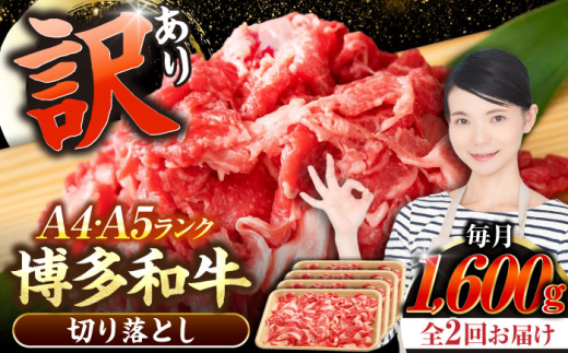 【全2回定期便】【訳あり】【A4〜A5】博多和牛 切り落とし1.6kg（400g×４個）《豊前市》【株式会社木村食品】[VDZ128] 和牛 国産 牛肉 切り落とし 定期便 2回