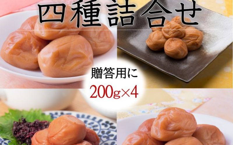 厳選 紀州南高梅 四種詰合せ 各200g×1 合計4箱 【yamada013A】