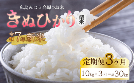 令和7年新米＜先行受付＞【3か月定期便】きぬひかり 白米（精米）10kg [2025年10月上旬以降～発送] お米 米 白米 ごはん ご飯 広島県 三原市 220019