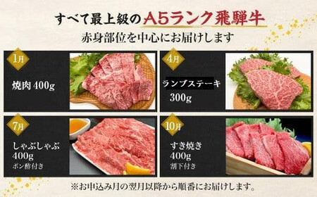 A5等級 飛騨牛  定期便 4回  【1月・4月・7月・10月】HF104 牛肉 定期便