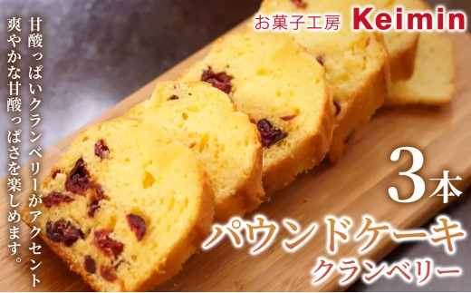 
                  【手作りで仕上げた、ふんわりしっとりパウンドケーキ】パウンドケーキ（クランベリー）8×17cm 3本 パウンドケーキ フルーツパウンドケーキ スイーツ ケーキ 洋菓子 デザート お取り寄せ クランベリー ご褒美 手作り おすすめ 手土産 内祝い お中元 お歳暮 横浜市
                