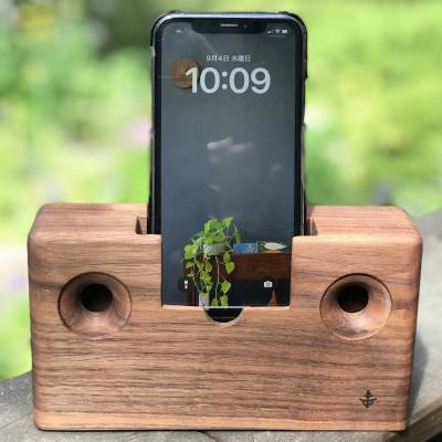 ふるさと納税 原村 木製スマホスピーカー アウル　ウォールナット