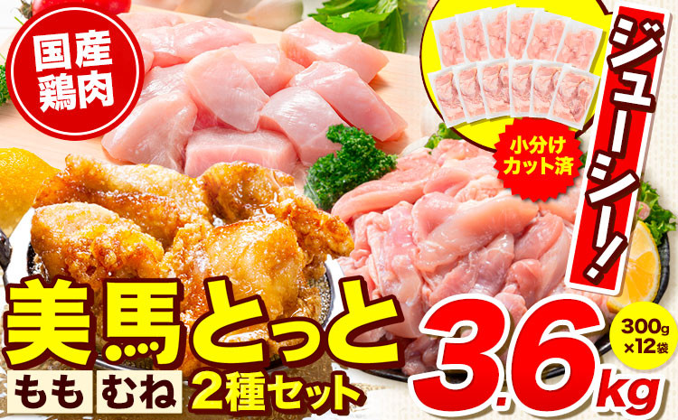 
            美馬とっと むね肉 もも肉 セット 約3.6kg 約300g×12パック《30日以内に出荷予定(土日祝除く)》徳島県 美馬市 肉 鶏 鶏肉 送料無料 冷凍 胸肉 モモ肉 むね もも 小分け まるほ食品
          