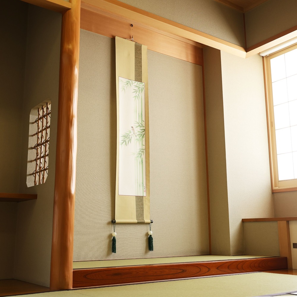 掛け軸「竹に雀」藤田春穂 九寸立 掛軸 [1219]