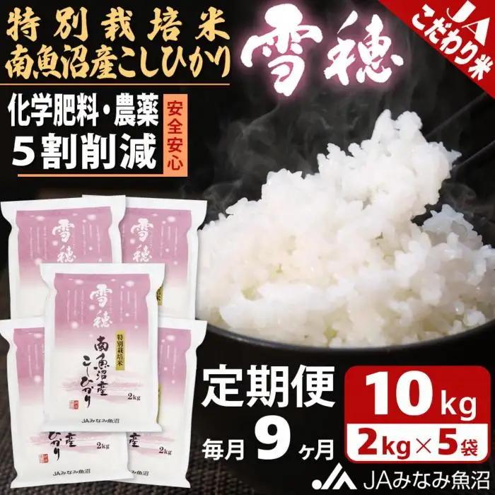 【JAみなみ魚沼定期便】特別栽培米南魚沼産こしひかり「雪穂」（2kg×5袋×全9回）精米｜こしひかり
