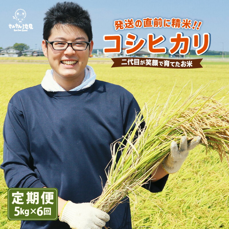 【ふるさと納税】【先行予約】【令和8年産・新米】【6ヶ月連続お届け】二代目が笑顔で育てた コシヒカリ 5kg × 6回 計30kg 【2026年10月上旬以降順次発送予定】【 米 定期便 お米 こしひかり ぶつき米 無洗米 玄米 ブランド米 人気 ふるさと納税米】