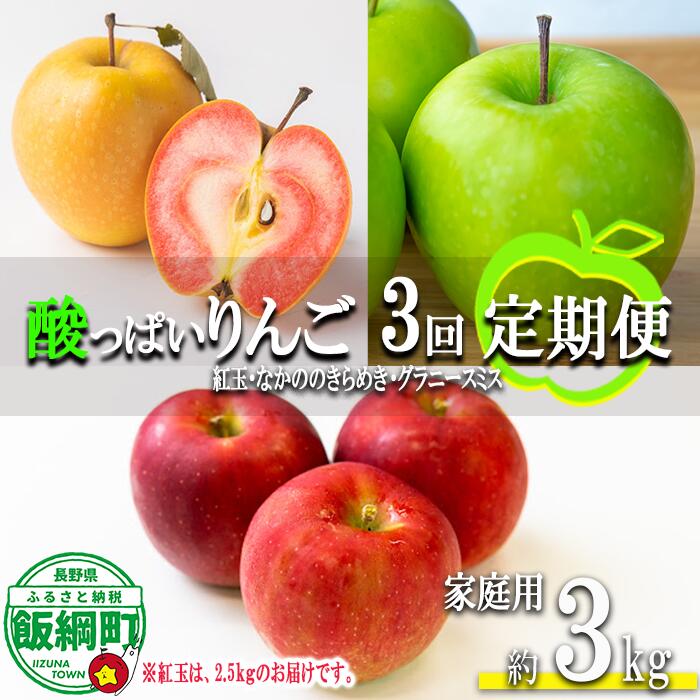 【ふるさと納税】 酸っぱいりんご定期便3便 約3kg × 3回 家庭用 やまじゅうファーム 沖縄県への配送不可 〔 果物 フルーツ 林檎 長野 予約 農家直送 3キロ 定期便 〕【令和7年度収穫分】 発送：2025年10月上旬〜