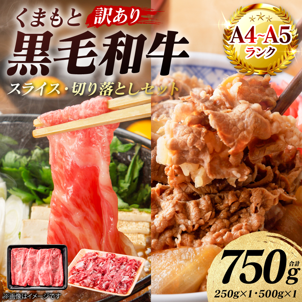 【訳あり】 【A4～A5ランク】 くまもと黒毛和牛 スライス・切り落としセット 合計750g 牛肉 お肉 黒毛和牛 冷凍 小分け 熊本県 八代市