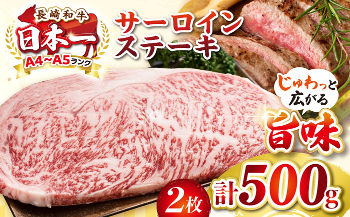 
【A4〜A5ランク】長崎和牛 サーロインステーキ 500g（250g×2枚）《壱岐市》【株式会社MEAT PLUS】 肉 牛肉 黒毛和牛 サーロイン ステーキ ご褒美 ギフト 贈答用 ご褒美 冷凍配送 A4 A5 [JGH024]
