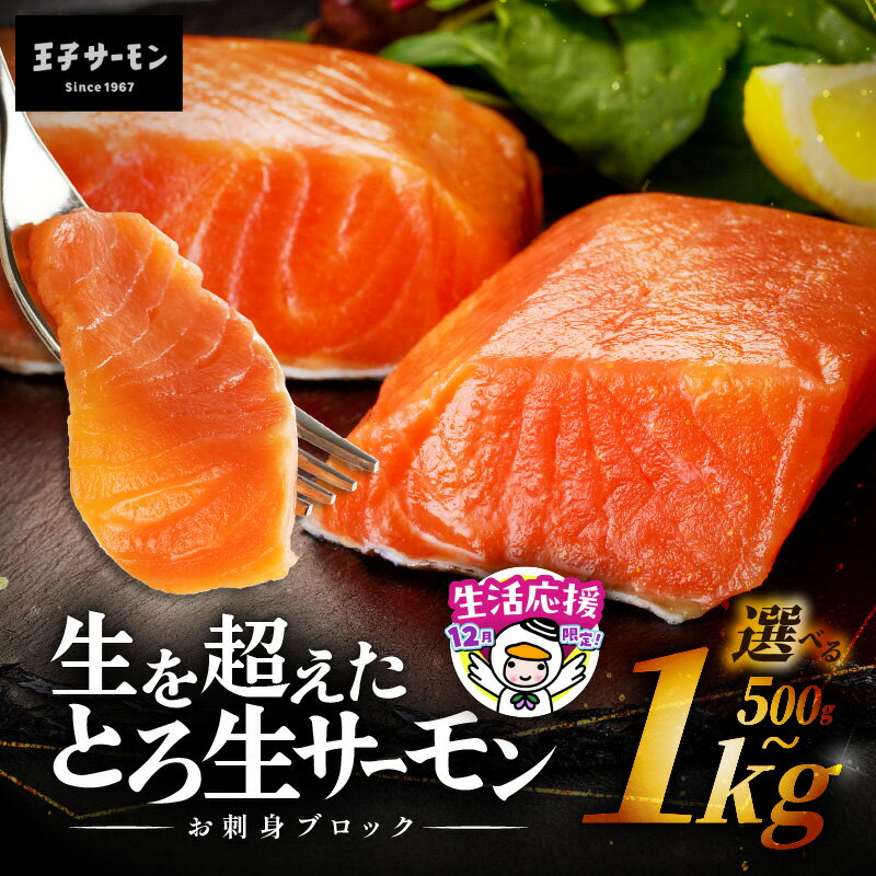 【ふるさと納税】 【数量・期間限定 12/31まで 年内 寄附額改定】＜選べる容量＞ 王子サーモン 生を超えた とろ生サーモン お刺身用 ブロック 500g or 1kg サーモン トロ 鮭 刺身 燻製 スモーク 保存料不使用 個包装 北海道 苫小牧市 おすすめ ランキング プレゼント ギフト