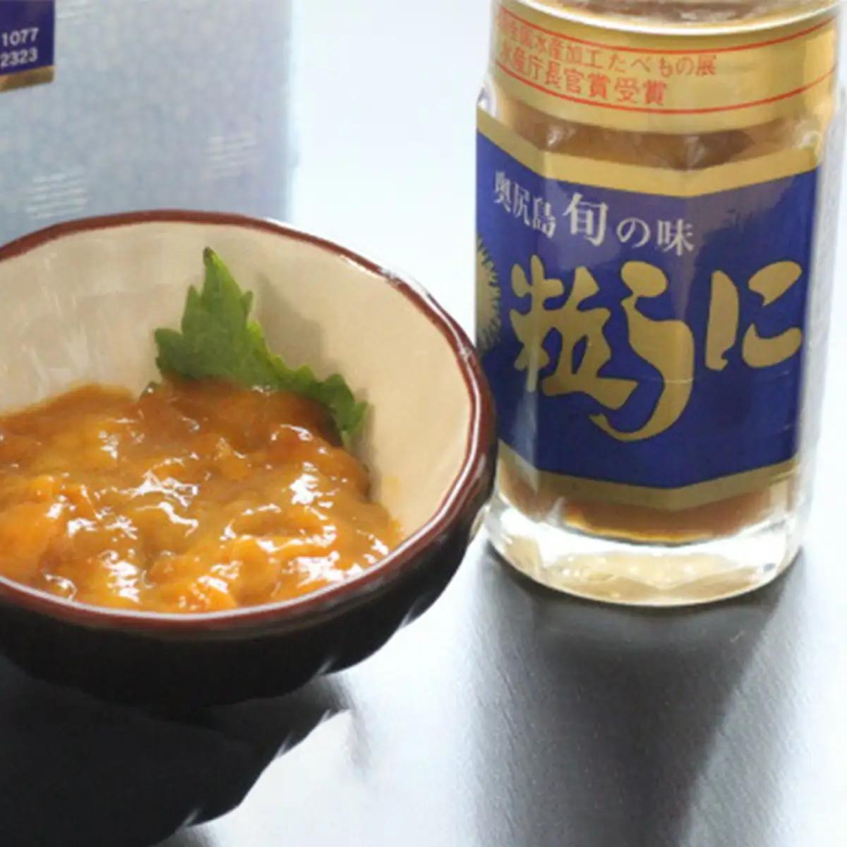 奥尻 粒うに 瓶詰め (5本入り) ミョウバン不使用 1本 60g (2本入箱＋3本入箱) 高田水産 冷凍 | キタムラサキウニ 島ウニ ウニ 雲丹 無添加 無着色 低塩 一夜漬け 塩うに 瓶 珍味 おつまみ ご飯のお供 グルメ お土産 お取り寄せ 産地直送 | 北海道 奥尻町 送料無料
