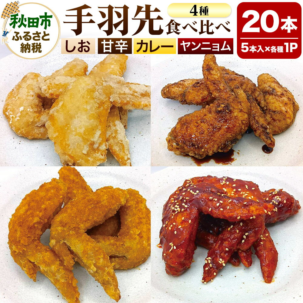 【ふるさと納税】手羽先 食べ比べ4種セット 5本入×4パック 唐揚げ 総菜 おかず つまみ 鶏肉 塩 ヤンニョム カレー 甘辛