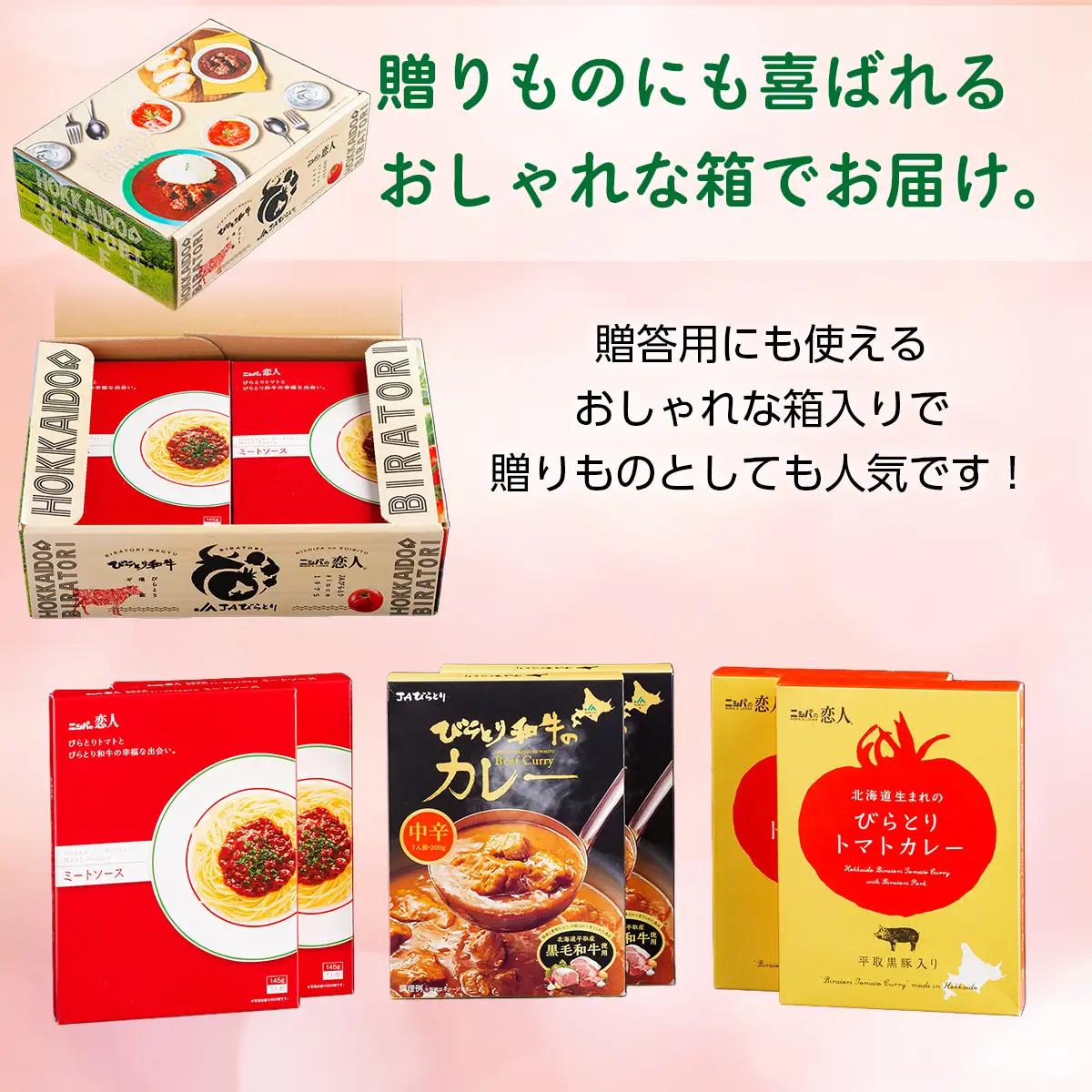 びらとり和牛カレー中辛・びらとりトマトカレー・ミートソースセット（各2箱）BRTH033