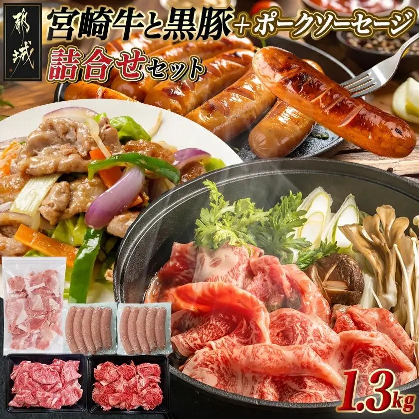 宮崎牛と黒豚+ポークソーセージの詰め合わせセット_AC-N4-001_(都城市) 宮崎県産 都城産 宮崎牛 牛肉 黒毛和牛 ロース 赤身 黒豚 ウデ/モモ 切り落とし ソーセージ