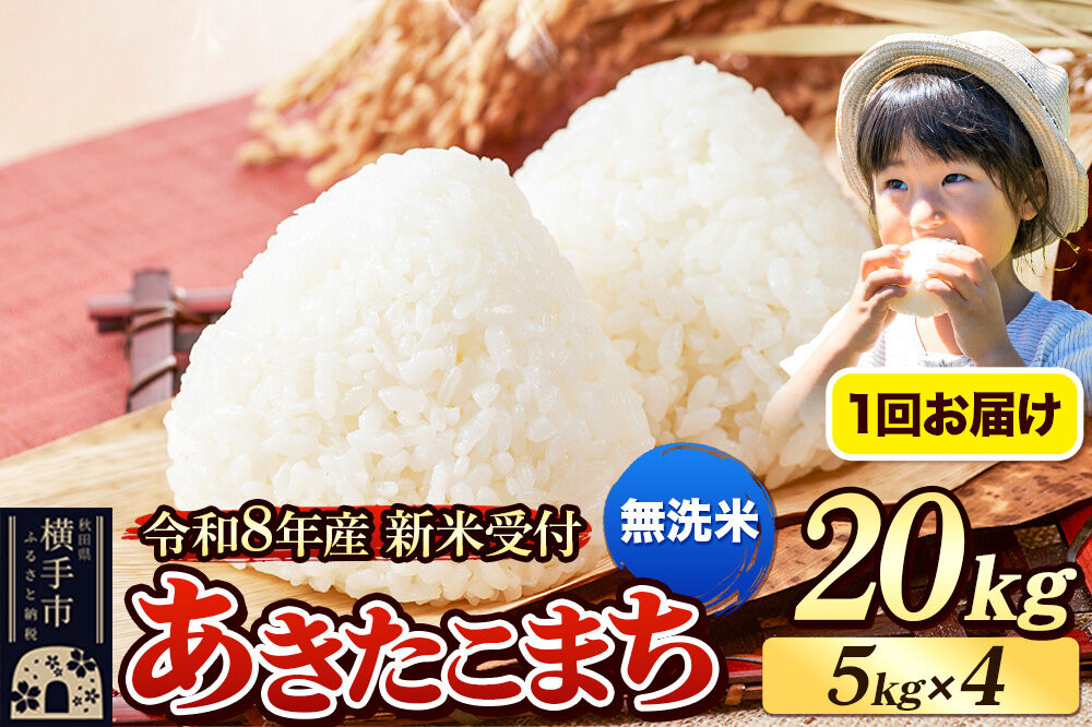 《令和8年産 新米受付》米 あきたこまち 20kg（5kg×4袋） 【無洗米】 秋田県産 [新米 先行予約 先行受付 米 コメ 無洗米 あきたこまち おいしい 美味しい]