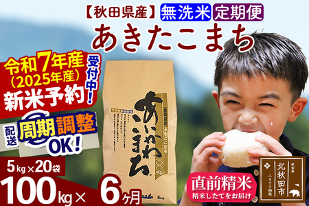 ※令和7年産 新米※《定期便6ヶ月》秋田県産 あきたこまち 100kg【無洗米】(5kg小分け袋) 2025年産 お届け時期選べる お届け周期調整可能 隔月に調整OK お米 藤岡農産