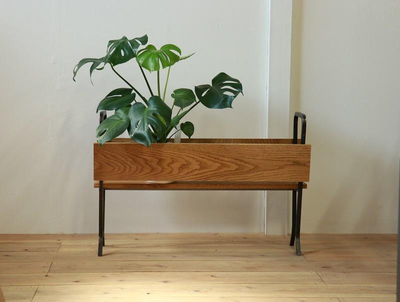 家具 アイアンとオークのプランター カバン置き Z095