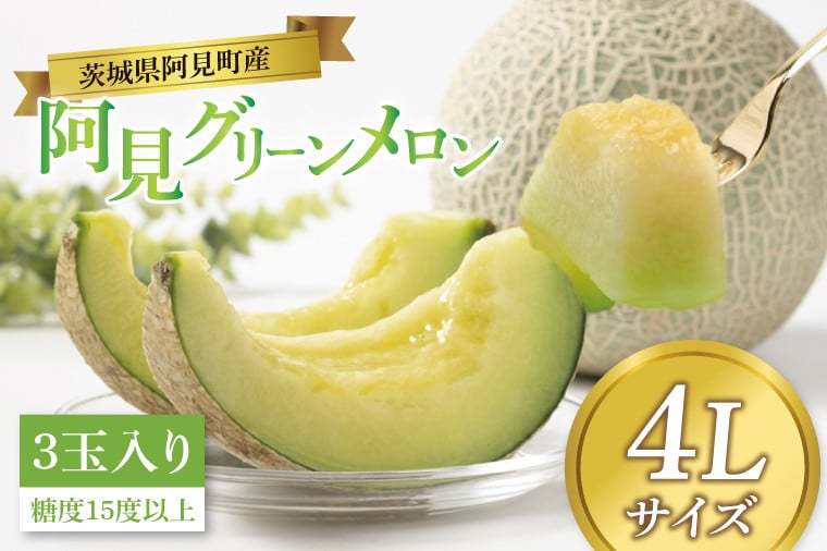 
            【先行予約 6月中旬から順次配送】メロン　阿見グリーンメロン　4Ｌサイズ（3玉入り）（化粧箱）【果物 甘い めろん 茨城県 阿見町産】(76-04)
          