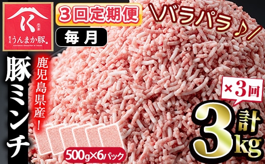 
										
										s582-A 【毎月・定期便3回】鹿児島うんまか豚ミンチ(計9kg・500g×6P×3回)【肉の寺師】
									