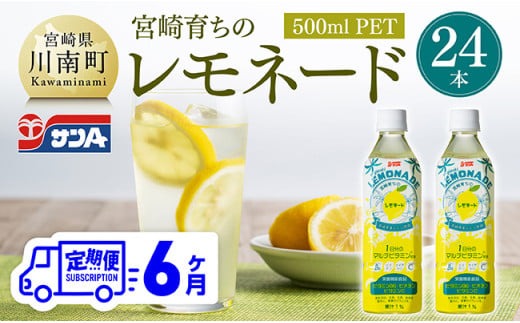 【6ヶ月 定期便 】サンA宮崎育ちのレモネード500mlＰＥＴ　24本入り【 全6回 飲料 栄養機能食品 レモン 檸檬 マルチビタミン配合 PET セット ジュース 長期保存 備蓄 送料無料】 [C03015t6]