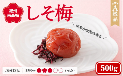 紀州南高梅　しそ梅（塩分13%）　500g  / 田辺市 紀州南高梅 南高梅 梅干し 梅干 梅  肉厚 お米 おにぎり 焼酎 梅酒 健康 お歳暮 プレゼント お祝い お歳暮プレゼント 【ske024-1】