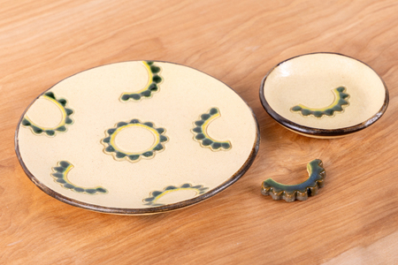 ゴーヤーの3点食器セット（ハーフ）｜食器 やちむん 皿 箸置き 沖縄県 豊見城市（DD025）