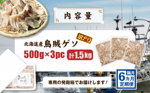 【ワケあり】北海道産　イカゲソ1.5kg　隔月 6ヶ月定期便【20006AC0601】
