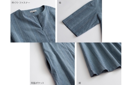 【日本製】 三河木綿 しじら織り ワンピース_M／ネイビー【G0540】