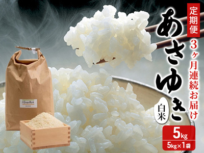 新米 定期便 3ヶ月 令和7年産 あさゆき 白米 5kg 1袋 米 精米 こめ お米 おこめ コメ ご飯 ごはん 令和7年 H.GREENWORK 3回 お楽しみ 青森 青森県 鯵ヶ沢町 