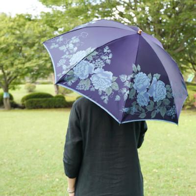 ふるさと納税 都留市 絵おり(バラとぶどう・ネイビー)槙田商店の傘職人が作る大人にぴったりの上品な日本製の晴雨兼用婦人折傘 |  | 01