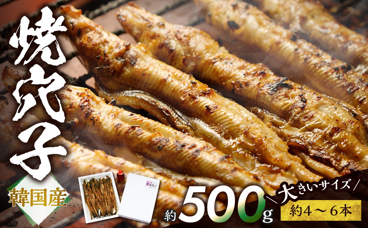 
                  焼穴子　約500g（韓国産・大きいサイズ約4～6本）【タレ焼き タレ付き 海 海産物  穴子丼 あなご 焼穴子  韓国産 炭火焼 香ばしい ふっくら ジューシー】
                