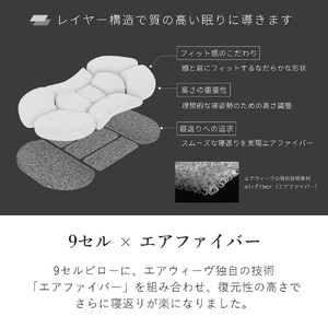 （エアウィーヴ グループ）ロフテー「9セルピロー エラスティックパイプ×エアファイバー®（専用カバー付き）」（186-1） 枕カバー：グレー　高さ：4号