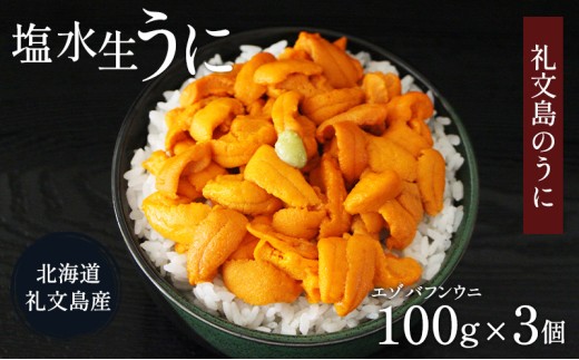 北海道 礼文島産 ミョウバン不使用 塩水ウニ エゾバフンウニ 100g×3パック［野崎水産］【 うに ウニ 雲丹 生うに 塩水うに バフンウニ 素材本来の味 海鮮 うに丼 濃厚 甘み 産地直送 】