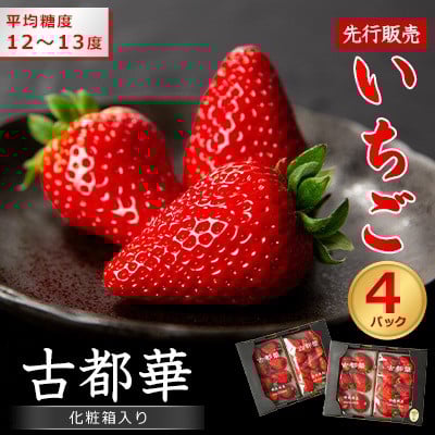 
                  ＜先行予約＞奈良県産いちご　古都華　化粧箱入り4パック＜2025年12月中旬から発送＞_いちご 苺 果物 フルーツ くだもの 旬 人気 おすすめ 贈答 ギフト 産地直送 送料無料 冷蔵 産直【1137003】
                