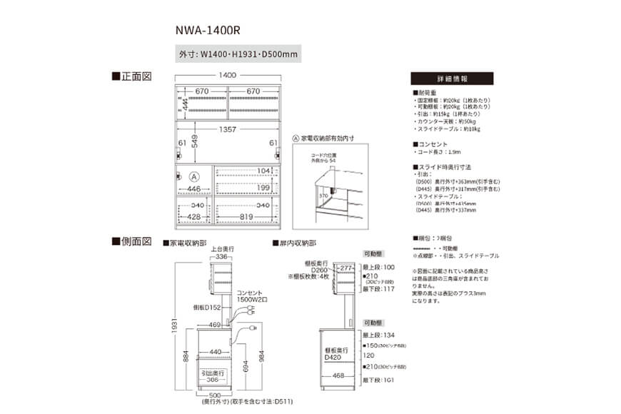 キッチンボード NWA-1400R [No.1093]