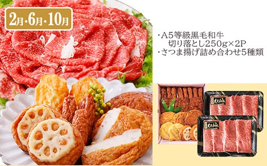 定期便(4回配送)A5・A4等級黒毛和牛&黒豚・かつお・さつまあげNN-0040【1166778】ふるさと納税 定期便 牛肉 豚肉 和牛 サーロイン ステーキ 黒豚 カツオ タタキ 生ハム さつま揚げ